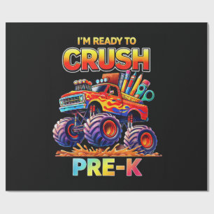 Papel De Regalo Listo para Aplastar Camión Monstruo Pre-K Regreso 