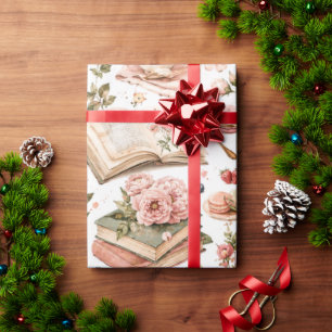 Papel de regalo literario de Libros Florales y Bru
