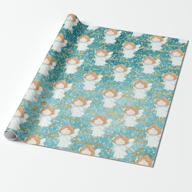 Papel De Regalo Little Angel Holiday Paper Aqua (Desenrollado)
