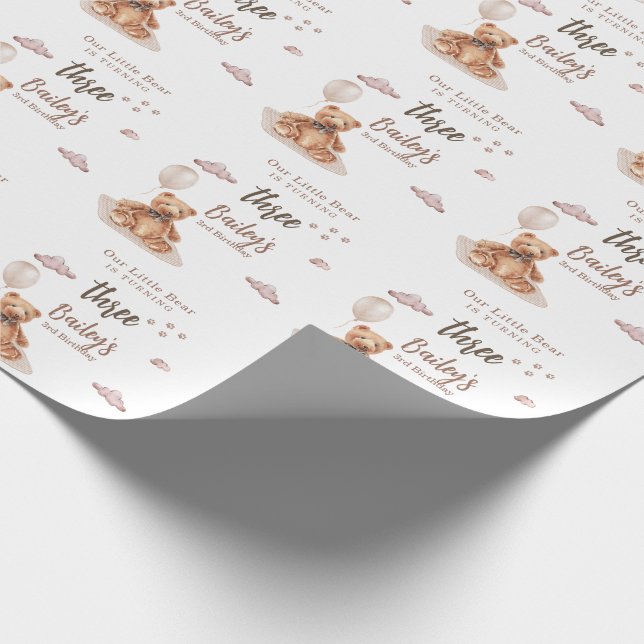 Papel De Regalo Little Bear Any Age Birthday (Esquina)