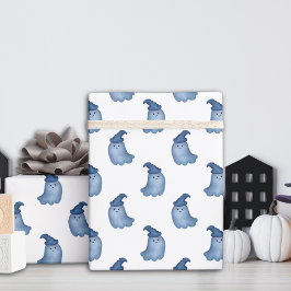 Papel De Regalo Little Boo Blue Ghosts Halloween Baby Shower