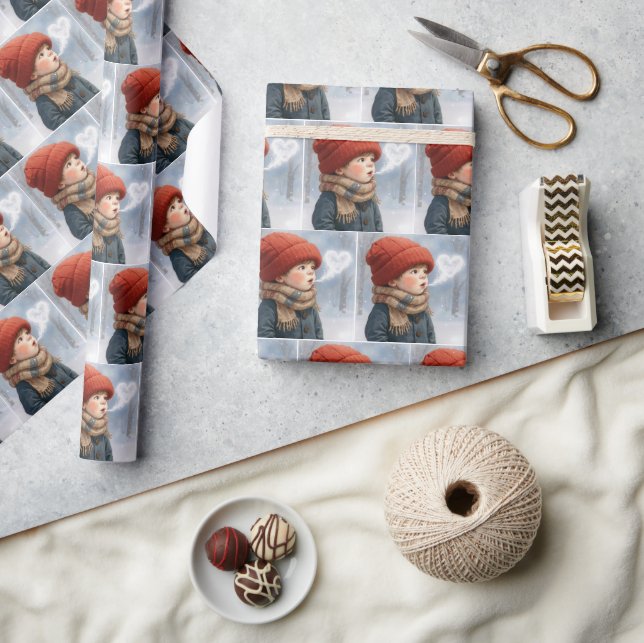 Papel De Regalo Little Boy Exhaling a Frosty Heart (Artesanía)