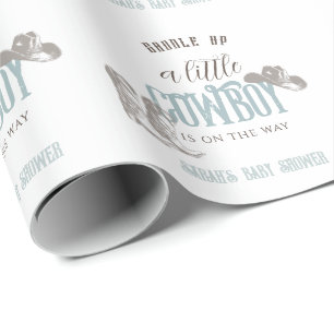 Papel De Regalo Little Cowboy Western Blue Boy Baby Shower