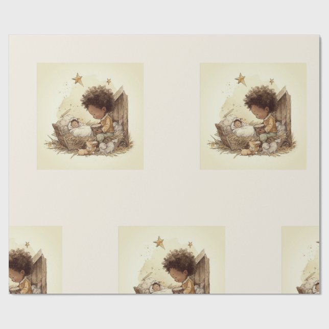 Papel De Regalo Little Drummer Boy Black Nativity Wrapping Paper 1 (Superficie plana)