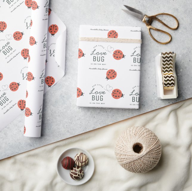 Papel De Regalo Little Love Bug Ladybug Red Baby Shower (Artesanía)