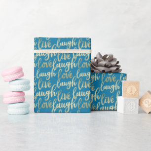 Papel De Regalo Live Lauder Love Faux Gold Lettering Blue