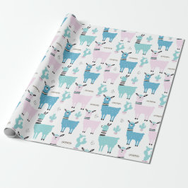 Papel De Regalo Llama Alapaca Blue Pink Baby Shower Birday