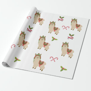 Papel De Regalo Llama Alpaca Navideña Adorable de las Fiestas