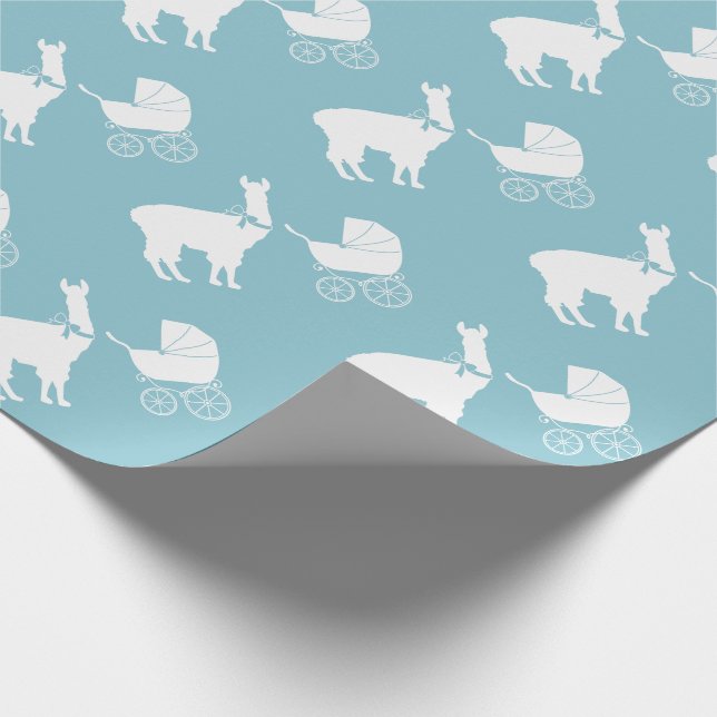 Papel De Regalo Llama Baby Shower Cute Blue Boy (Esquina)