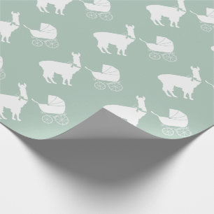Papel De Regalo Llama Baby Shower cute género verde neutro