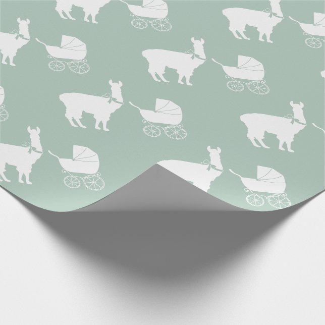 Papel De Regalo Llama Baby Shower Cute Green Gender Neutral (Esquina)