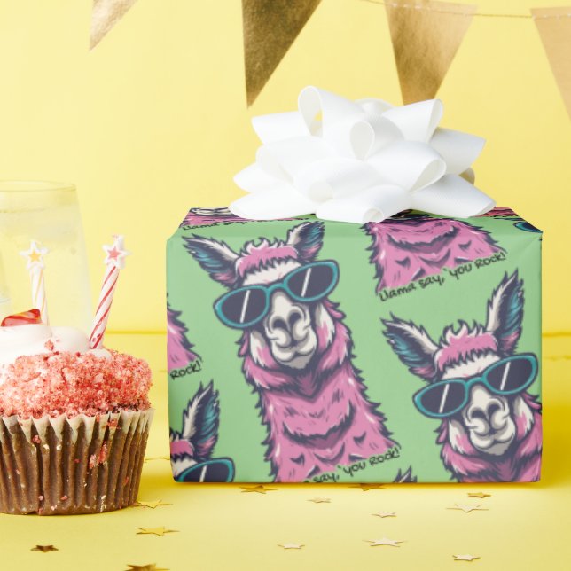 Papel De Regalo Llama dice que rocas | Postura rara en gafas de so (Fiesta de cumpleaños )