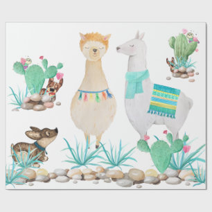 Papel De Regalo Llama divertida, perro, desierto Verde azulado de