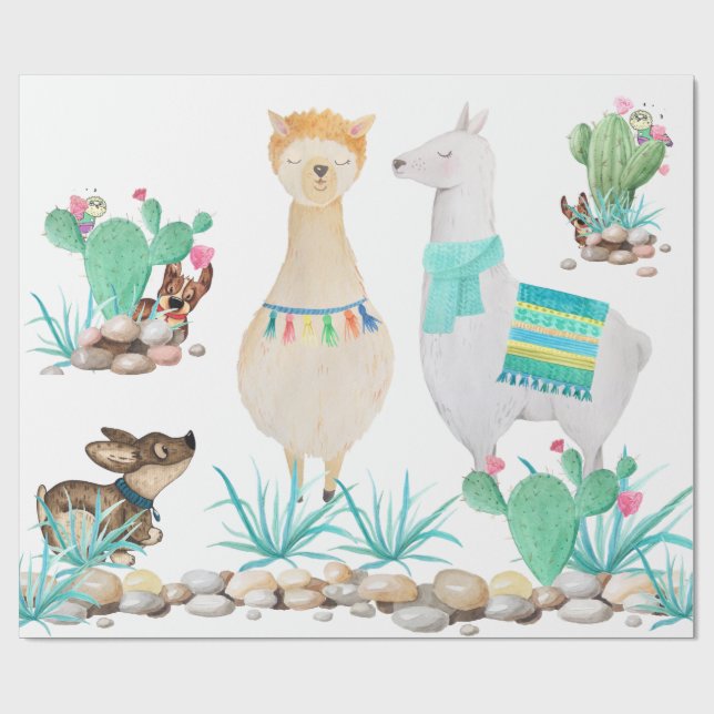 Papel De Regalo Llama divertida, perro, desierto Verde azulado de  (Superficie plana)