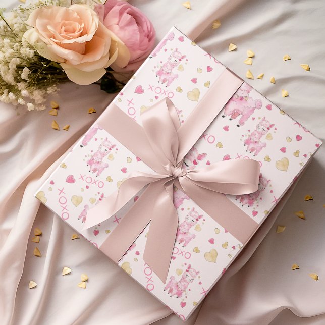 Papel De Regalo Llama rosa acuarela XOXO (Subido por el creador)