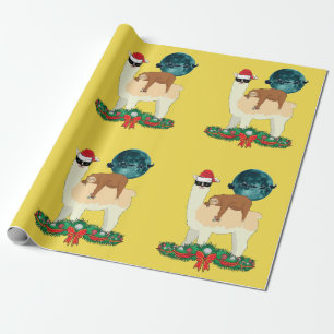 Papel De Regalo Llama Sloth Christmas Santa Sleigh Silhouette