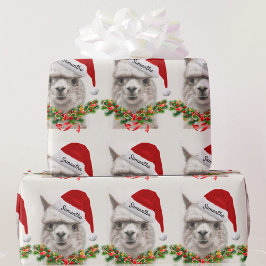 Papel De Regalo Llama sonríe Santa Hat Navidades de nombres person
