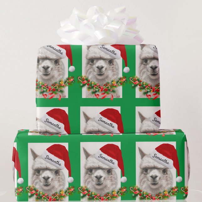 Papel De Regalo Llama sonríe Santa Hat Navidades de nombres person (Subido por el creador)