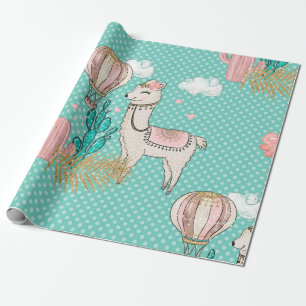 Papel De Regalo Llama Steampunk del desierto con brillo rosa, ment