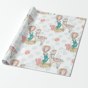 Papel De Regalo Llama Steampunk del desierto con brillo rosa y dor