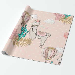 Papel De Regalo Llama Steampunk del desierto con purpurina falsa