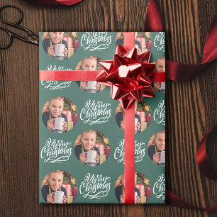 Papel De Regalo Llamada de Navidad Caligrafía Redonda Foto Verde