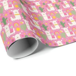Papel De Regalo Llamas Arcoíris Verde Cactus Luz Femenina Rosa Lin