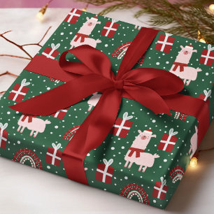 Papel De Regalo Llamas de Navidad Arcoíris Regalos Rojo Verde