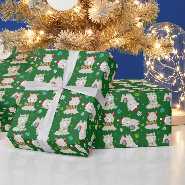 Papel De Regalo Llamas festivas a los navidades en verde (Vacaciones)