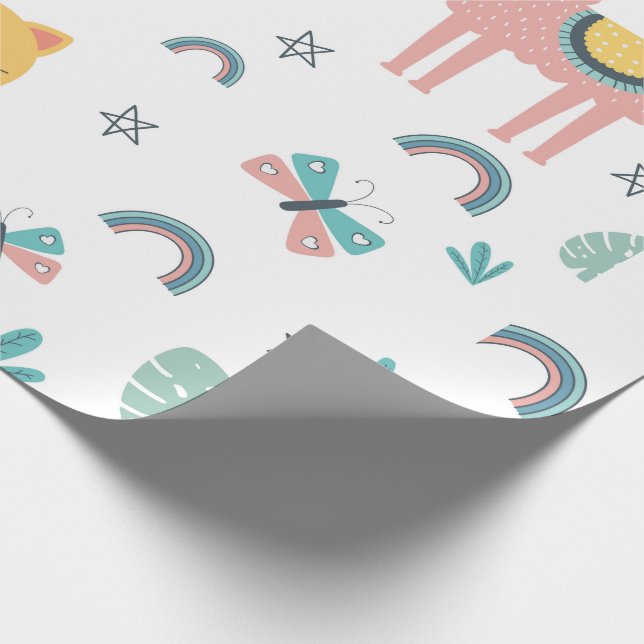Papel De Regalo Llamas gatos Alapaca Animales Rosa Boho (Esquina)