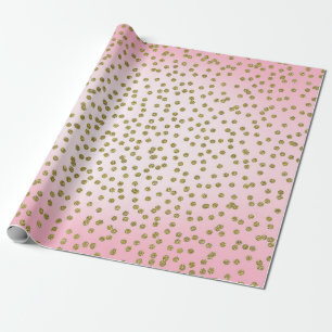 Papel De Regalo Llamativo Glitter Rosa y Dorado Confeti Tendencia 