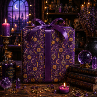 Papel De Regalo Llave de luna de cristal dorado místico profundo p