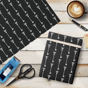 Papel De Regalo Llave esqueleto de búho tribal gótico negro y blan