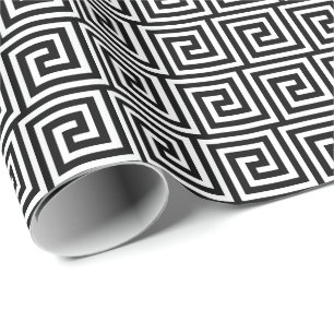 Papel De Regalo Llave griega, blanco y negro