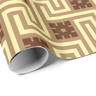 Papel De Regalo Llave griega decorativa, tan, marrón y amarillo