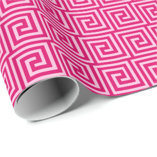Papel De Regalo Llave griega, fucsia y rosa claro