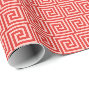 Papel De Regalo Llave griega, tonos rosa coral