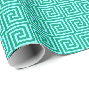 Papel De Regalo Llave griega, turquesa y aguamarina