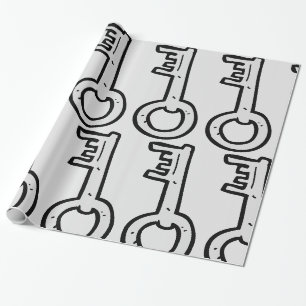 Papel De Regalo Llave maestra vintage dibujada a mano de plata ant