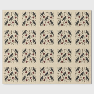 Papel De Regalo Llaves Antiguas Cuervo Gótico Halloween Victoriano