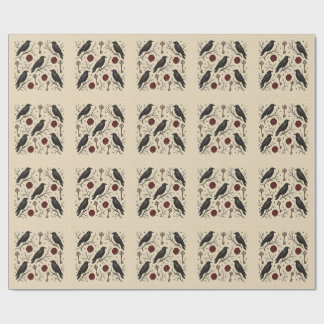Papel De Regalo Llaves Antiguas Cuervo Gótico Halloween Victoriano