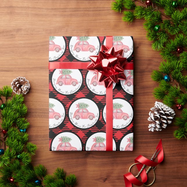 Papel de regalo Llevando a casa el árbol de Navida (Regalo de vacaciones)