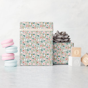 Papel De Regalo Lluvia de Bebe Nupcial Floral Acuarela Rosa Verde
