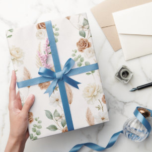 Papel De Regalo Lluvia de boda bohemio de flores marrón crema