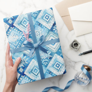 Papel De Regalo Lluvia de Boda Cuadrados Florales Blancos Azules