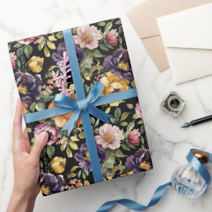 Papel De Regalo Lluvia de Boda de Flores Amarillas Rosadas Purpura