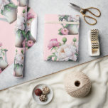 Papel De Regalo Lluvia de Boda de Peonías Florales Rosadas<br><div class="desc">Muy bonitas peonías rosadas y blancas en una regadera dibujada a mano. Perfecto para todos los regalos de su lluvia de boda.</div>