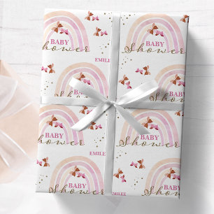 Papel De Regalo Lluvia de Mariposas Baby Shower Pasteles Rosados