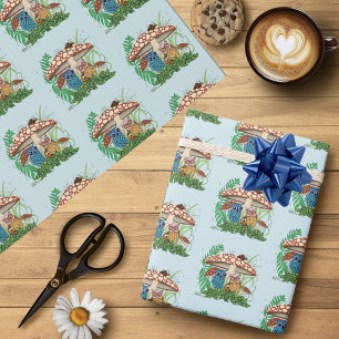 Papel De Regalo Lluvia en hongos de la familia Cute Owl