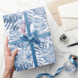 Papel De Regalo Lluvia tropical de flores moradas y azules para de